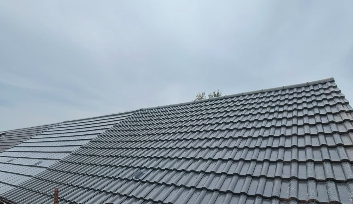 Completed grey tiled roof